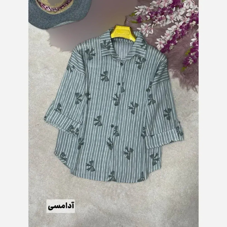 شومیز راه راه عسل جنس ایوا کاملس نگین دار فری سایز 38 تا 46