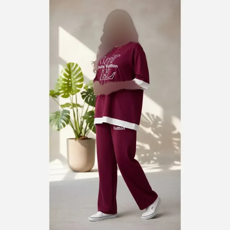 ست دو تیکه تیشرت و شلوار بگ زنانه جنس گلکسی نخ پنبه درجه یک فری سایز تا 48