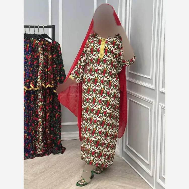 پیراهن نخی زنانه مدل نوار طلایی فری سایز مناسب 36 تا 46