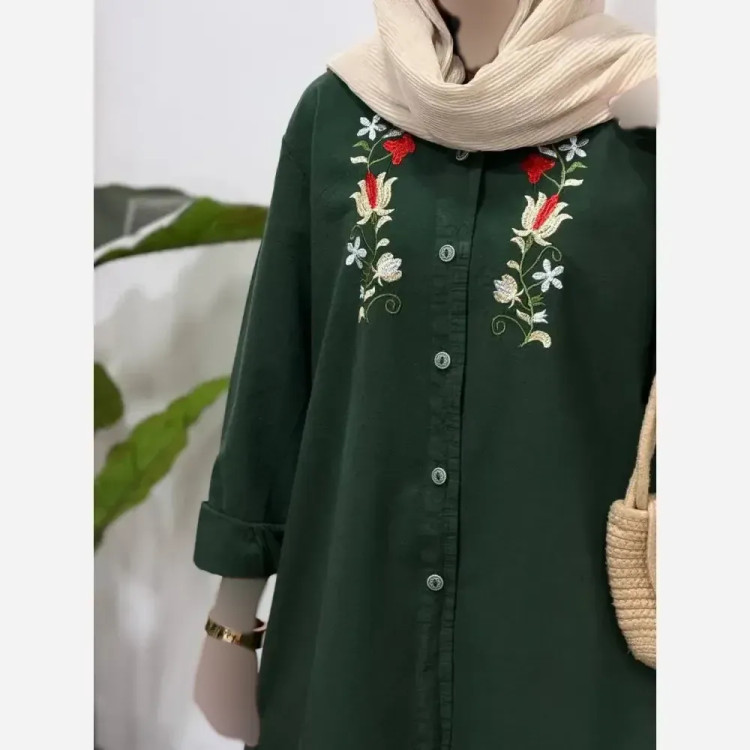 مانتو لینن پنبه ای مدل ترمه فری سایز مناسب سایز 38 تا 48