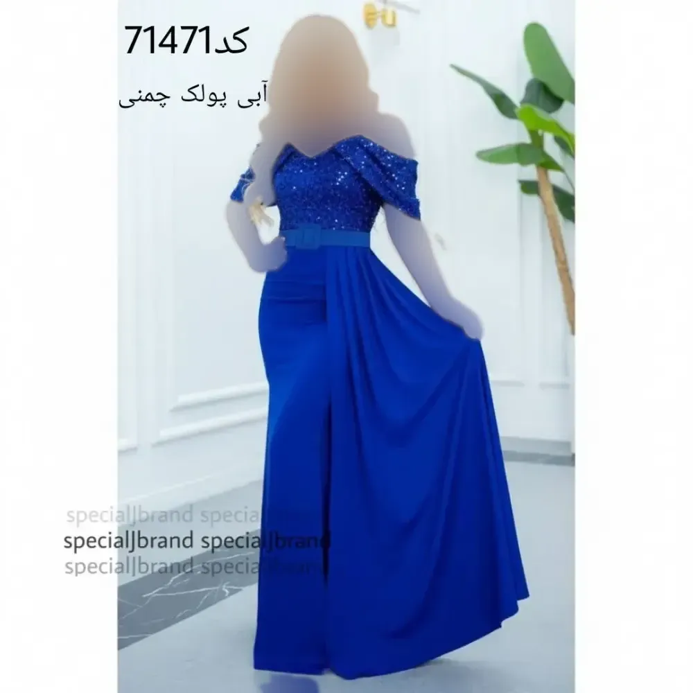 پیراهن ماکسی مجلسی زنانه یازگل جنس کرپ غواصی و پولک مخمل قد 160