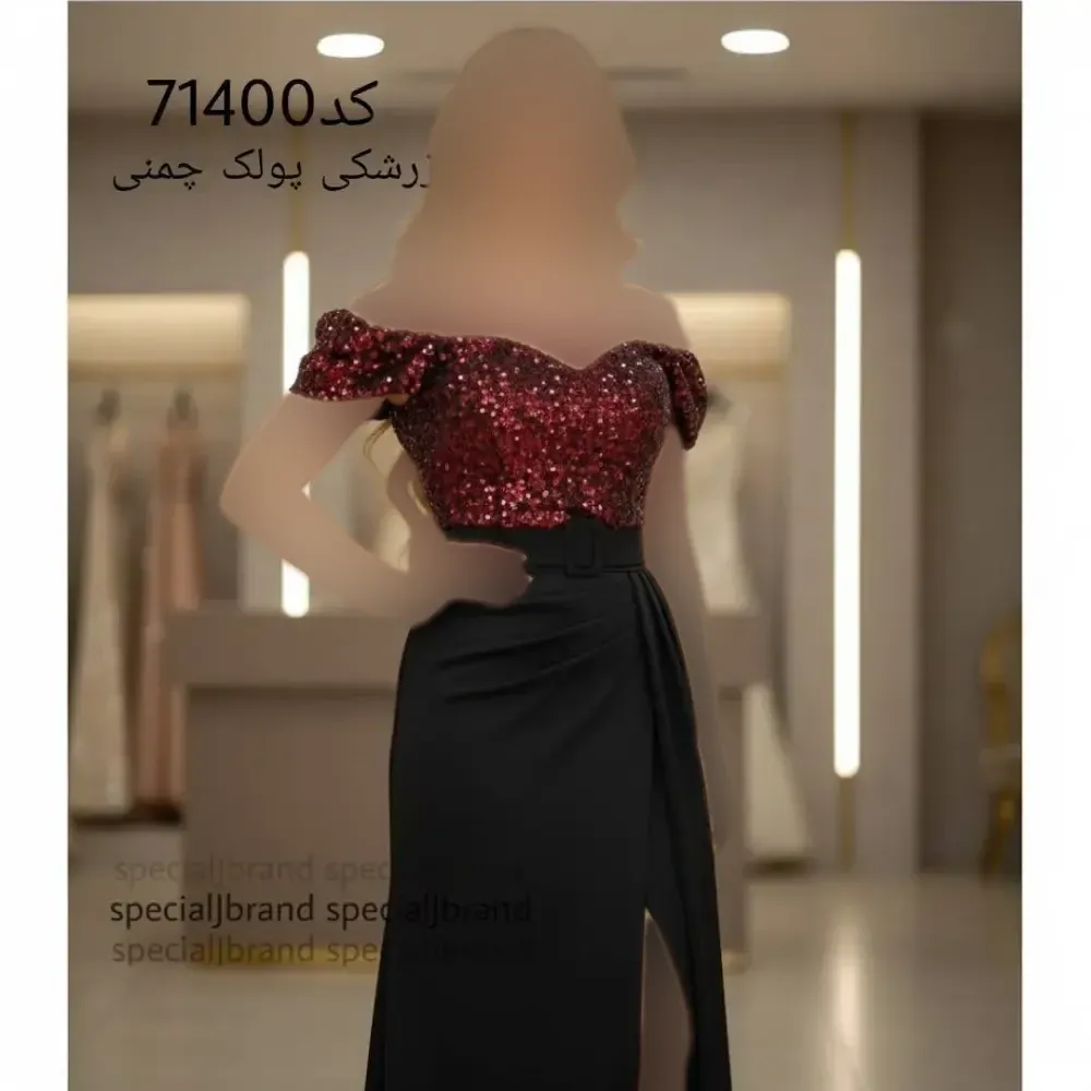 پیراهن ماکسی مجلسی زنانه مدل یازگل جنس کرپ غواصی و پولک مخمل قد 160