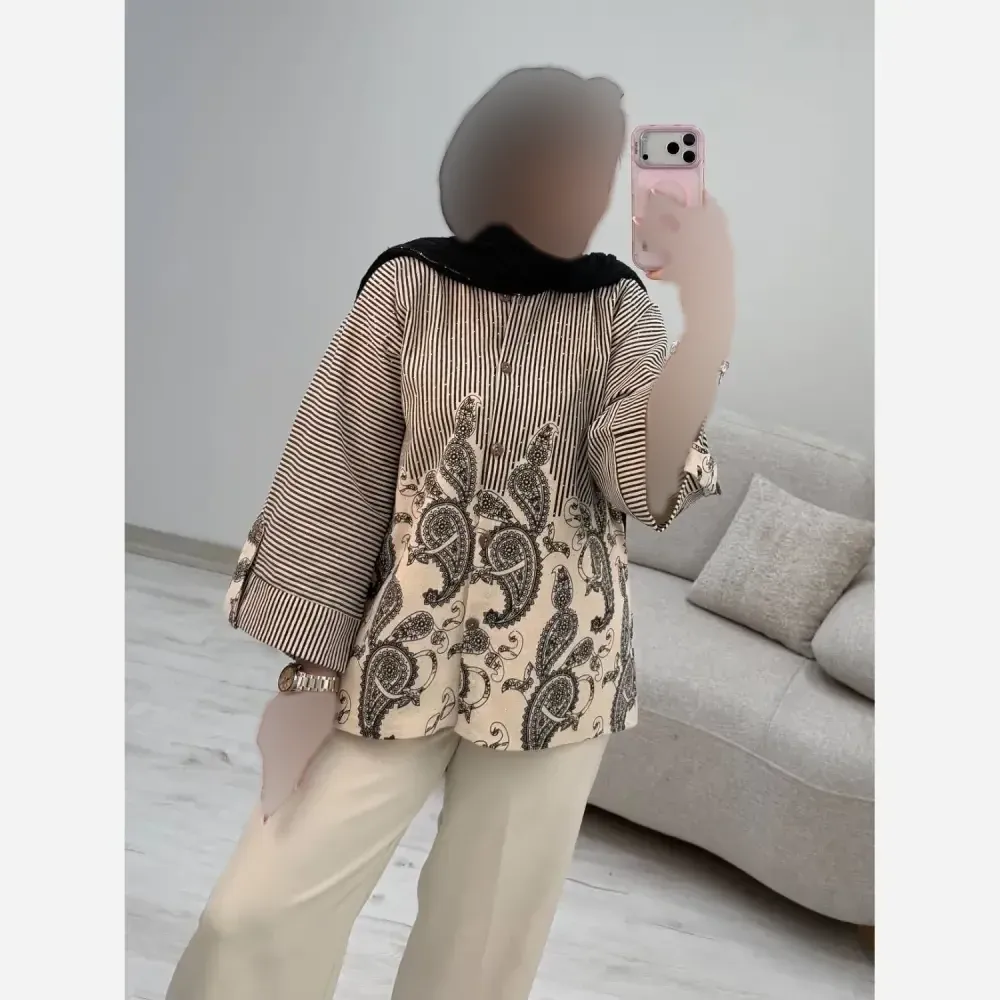 شومیز لنین طرح بته جقه زنانه فری سایز 38 تا 46