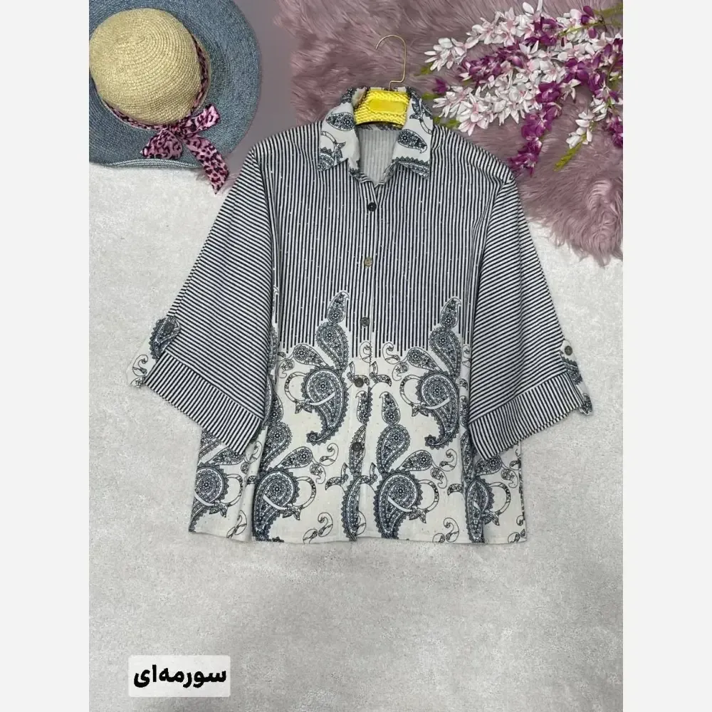 شومیز لنین طرح بته جقه زنانه فری سایز 38 تا 46