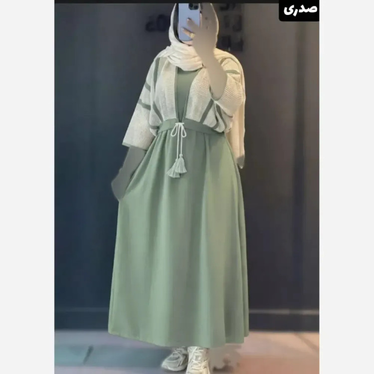 ست کت و سارافون زنانه مدل آرینا جنس شانتون و لنین نچرال فری سایز تا 46