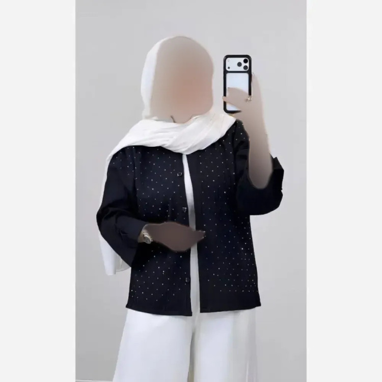 شومیز زنانه تمام نگینی قواره دار جنس شانتون سایز بزرگ فری سایز 38 تا 50