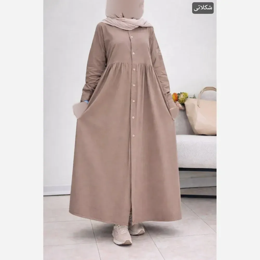 پیراهن مانتویی زنانه مدل پوپک جنس لینن آنزیم شور شده فری سایز 36 تا 50