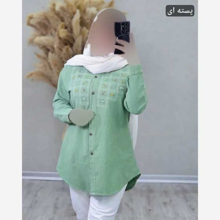 مانتو الیاف لینن نچرال گلدوزی شده مدل شمیم فری سایز 36 تا 46