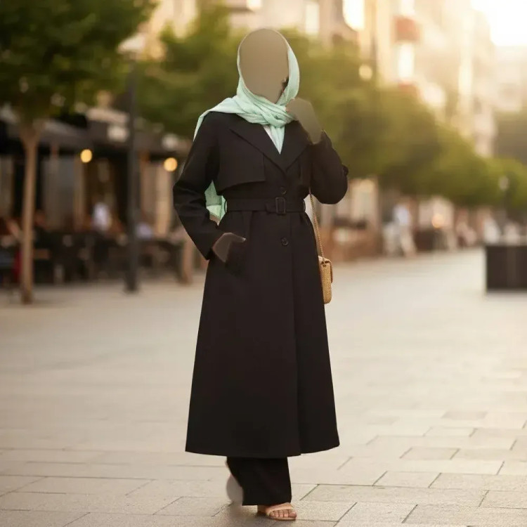 مانتو بلند زنانه مدل لیندا جنس سوپر دیپلمات درجه یک کمربنددار