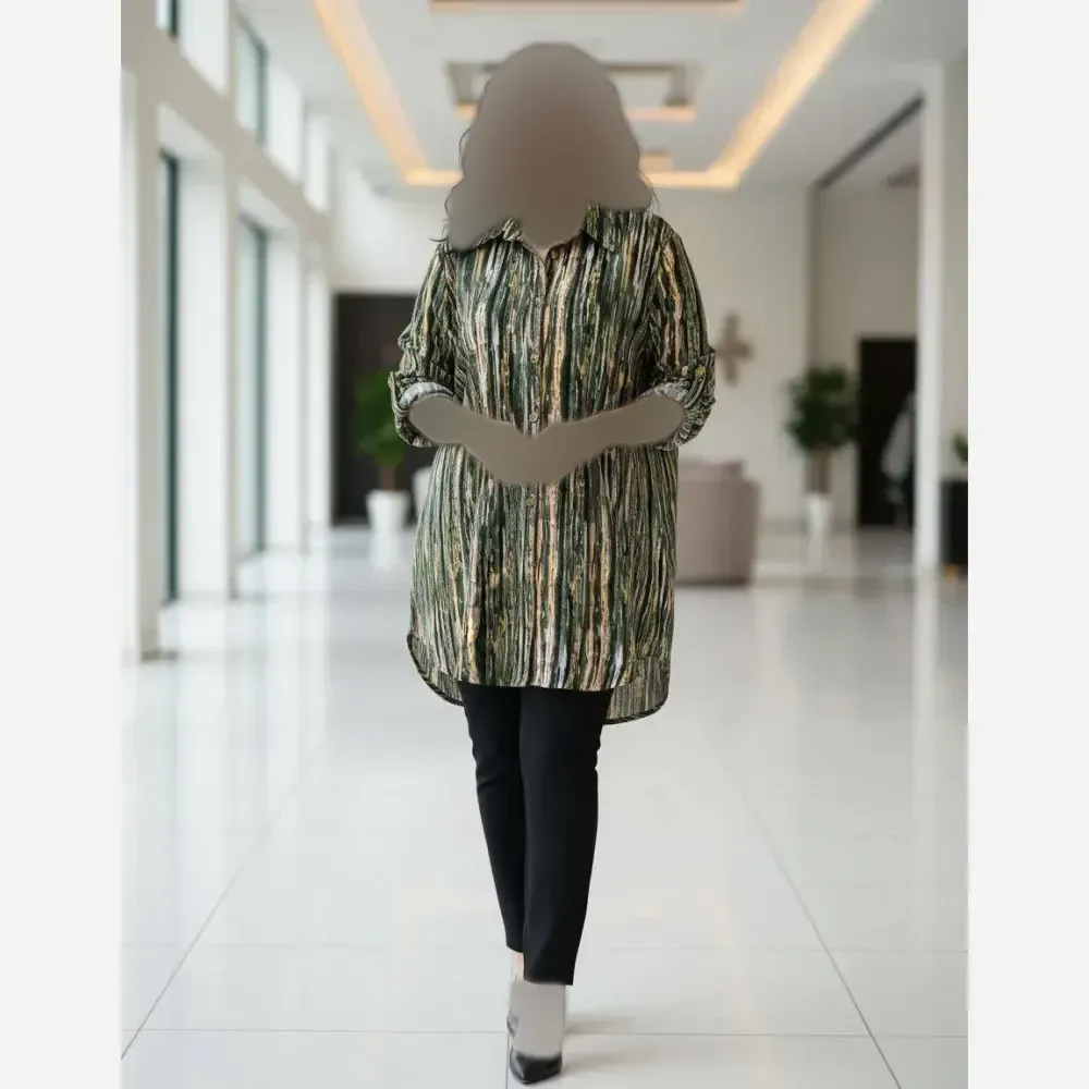 شومیز مانتویی زنانه مدل کیانا جنس کراش درجه یک فری سایز
