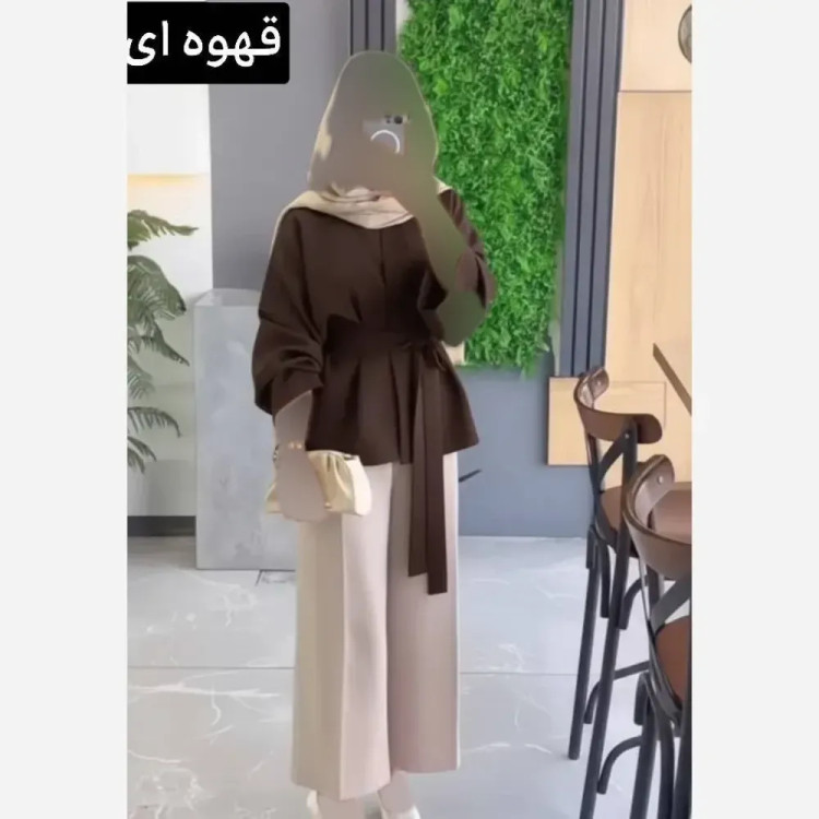 ست مانتو شلوار زنانه مدل شنیز جنس مازراتی فری سایز تا 48 با کمربند