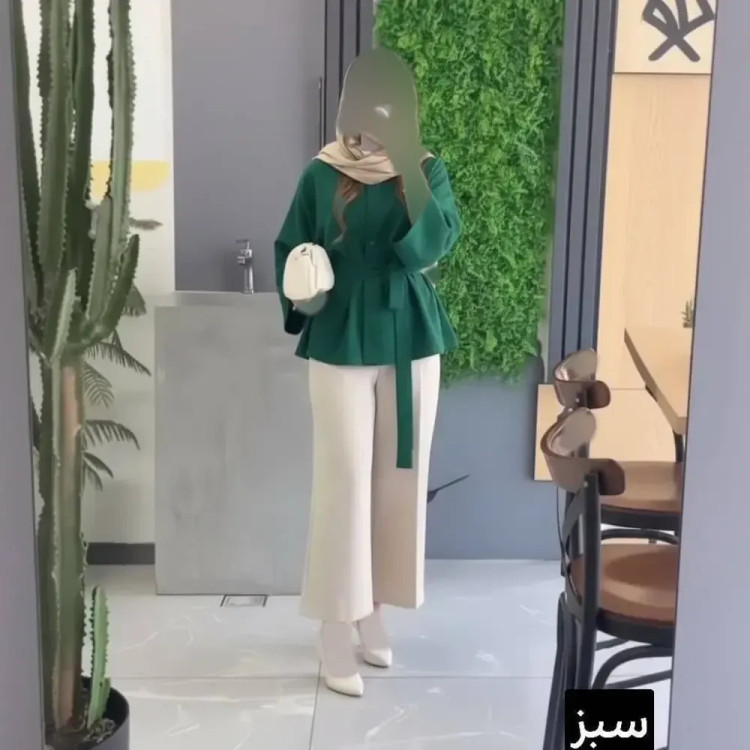 ست مانتو شلوار زنانه مدل شنیز جنس مازراتی فری سایز تا 48 با کمربند
