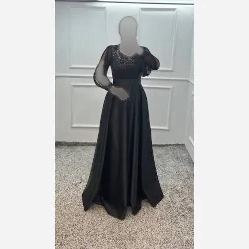 پیراهن ماکسی مجلسی زنانه سایز بزرگ پولک زارا و ساتن آمریکایی مشکی قد 160