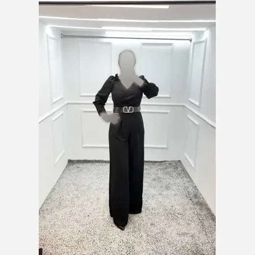 اورال زنانه مجلسی مدل هانیه جنس کرپ مازراتی رنگ مشکی با کمربند چرم قد 145