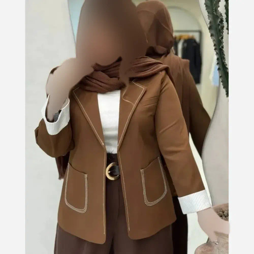 کت زنانه آستین دیپلمات جنس مازراتی درجه یک با لایه پرشین و کوکدوزی DMC