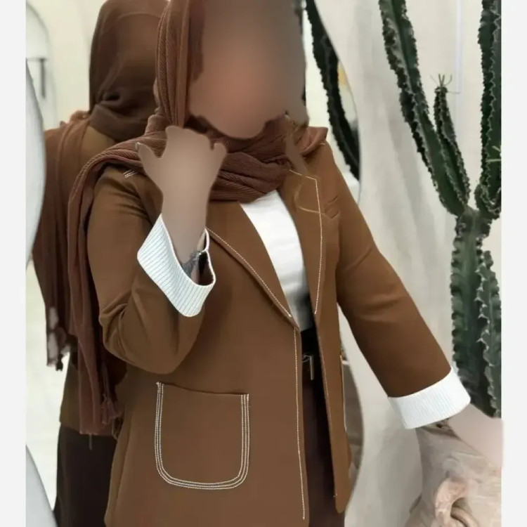 کت زنانه آستین دیپلمات جنس مازراتی درجه یک با لایه پرشین و کوکدوزی DMC