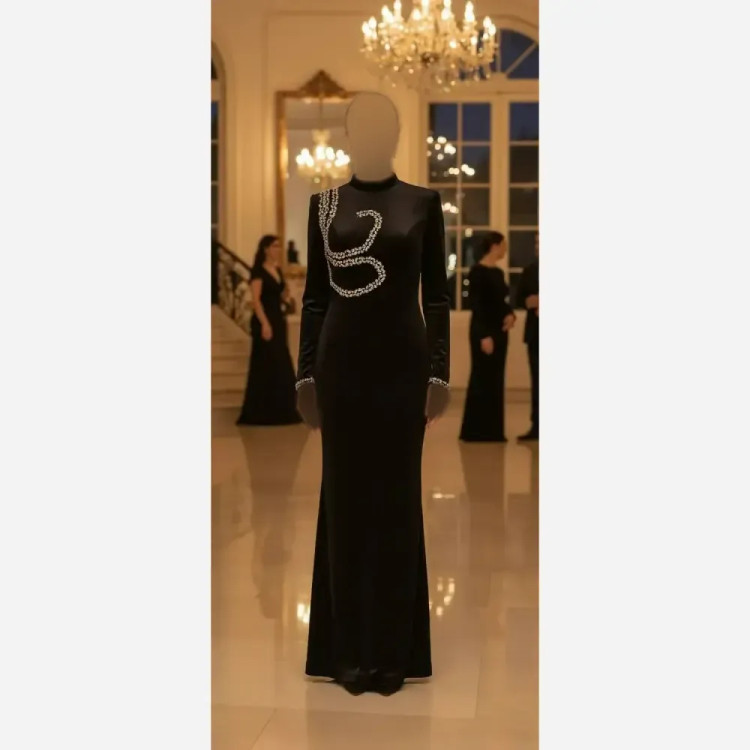 پیراهن مجلسی زنانه مدل گیلدا جنس مخمل و کرپ دالقیچ قد 150
