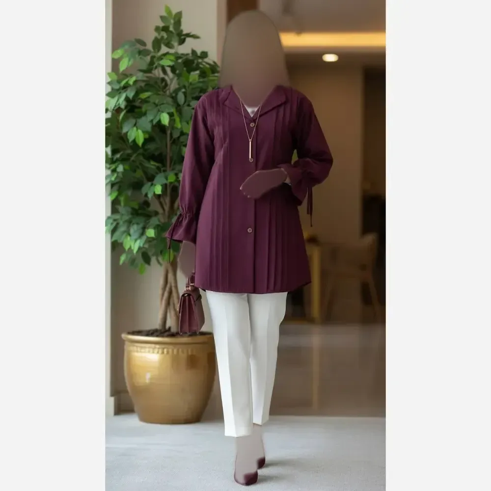 مانتو داکرون اعلا آستین شیپوری بنددار چهار پیله زنانه و دخترانه