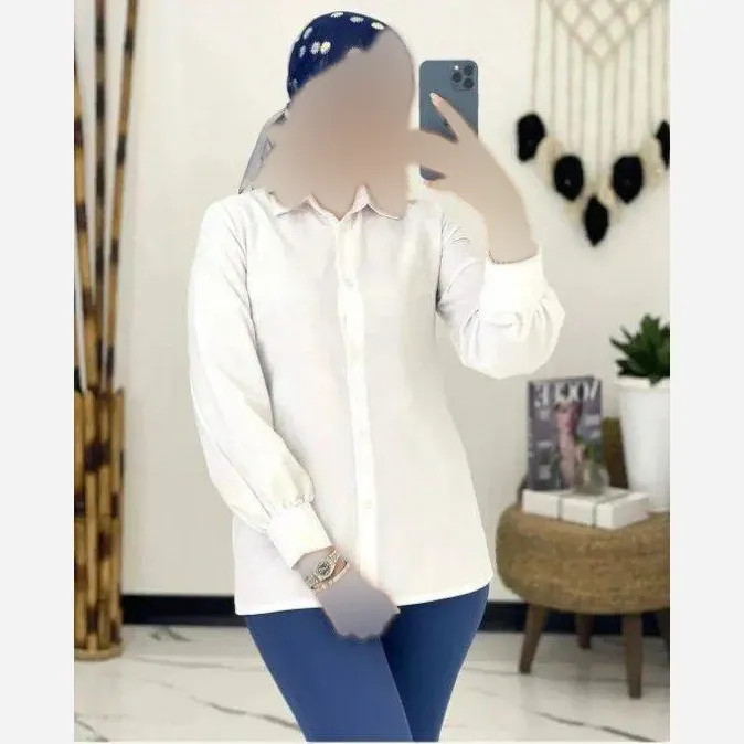 شومیز زنانه سفید جنس تترون فری سایز تا 46