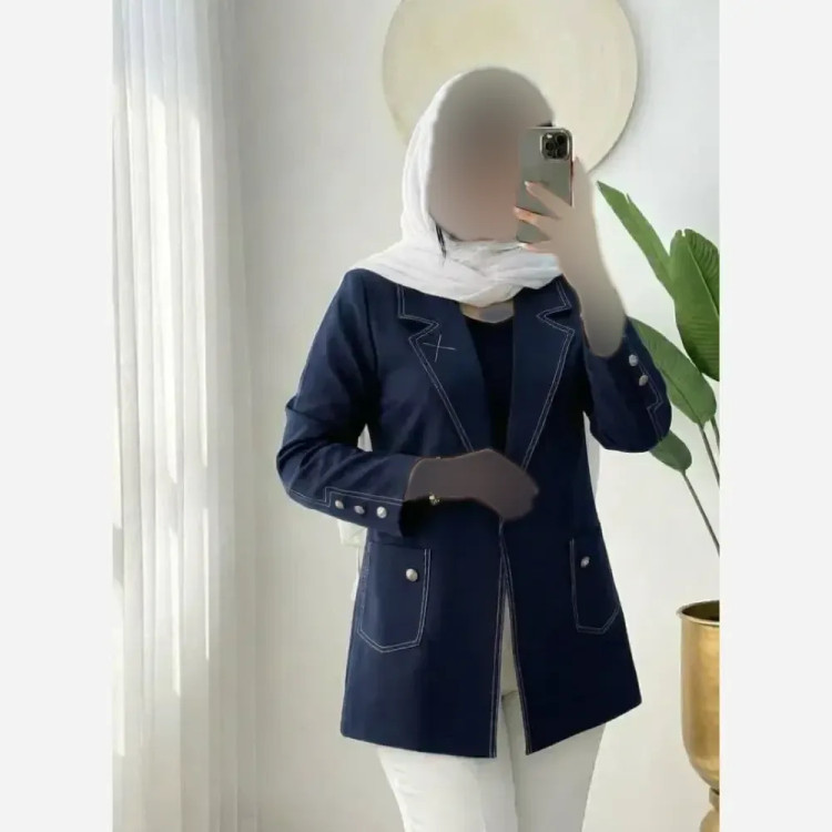کت تک زنانه مزونی جنس مازراتی با رودوزی و سرشانه اپلدار