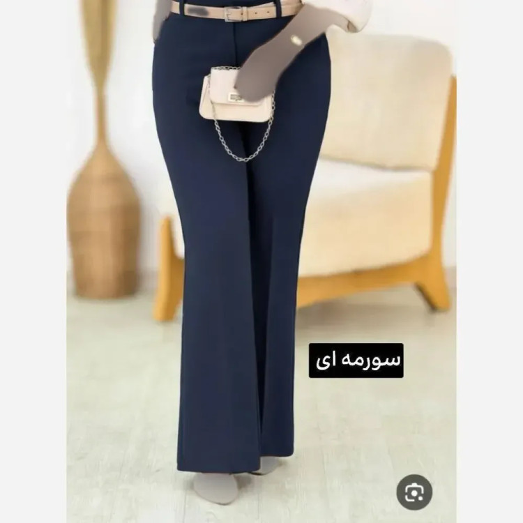 شلوار تک زنانه پارچه مازراتی کمرکش به همراه کمربند فری سایز تا 46