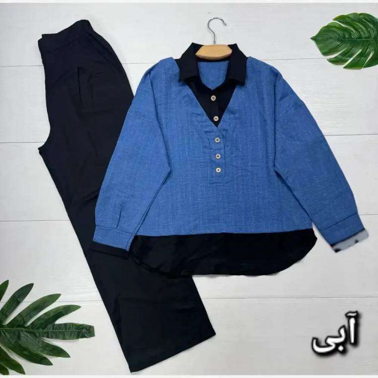 ست شومیز و شلوار زنانه مدل ملکه جنس شانتون فری سایز 38 تا 46