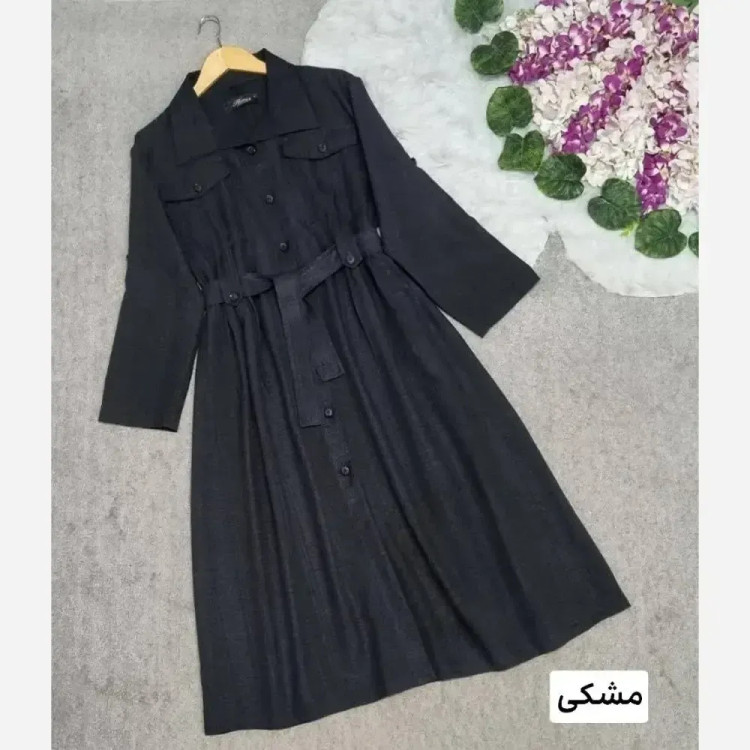 مانتو بلند شانتون جلو دکمه دار کمربنددار در 6 رنگ متنوع سایز 38 تا 48