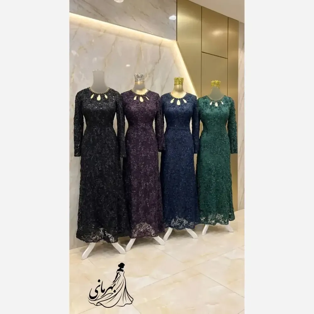 پیراهن مجلسی زنانه مدل تارا دانتل برتلی سنگدوزی شده کاپدار قد 155 سایز 40 تا 50