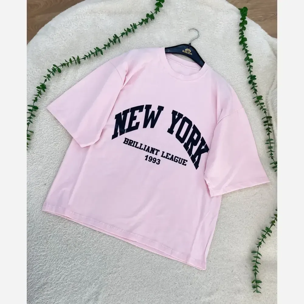 تیشرت باکسی زنانه طرح NEW YORK جنس سوپر پنبه فری سایز