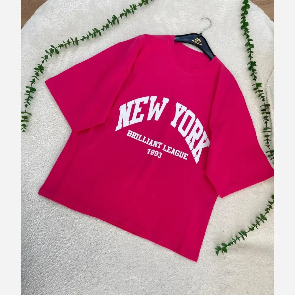 تیشرت باکسی زنانه طرح NEW YORK جنس سوپر پنبه فری سایز