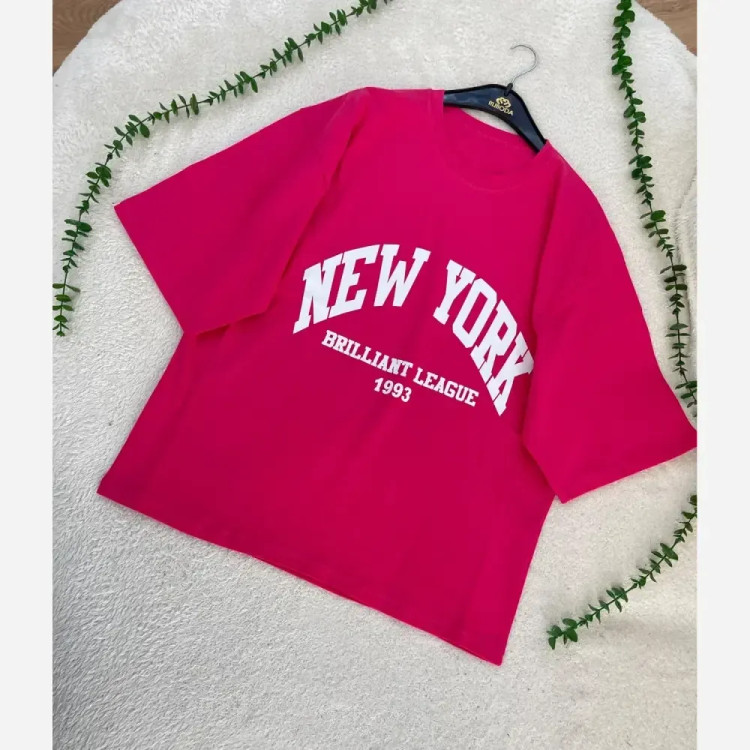 تیشرت باکسی زنانه طرح NEW YORK جنس سوپر پنبه فری سایز