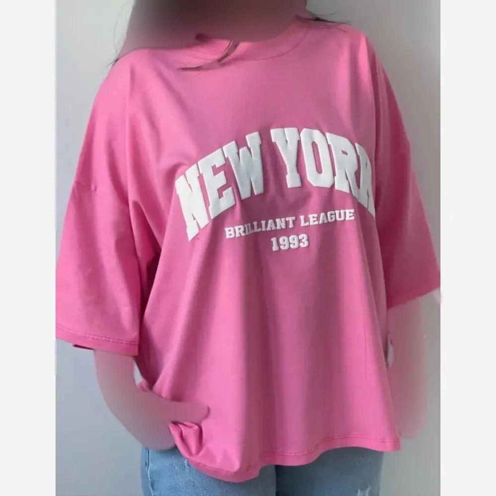 تیشرت باکسی زنانه طرح NEW YORK جنس سوپر پنبه فری سایز