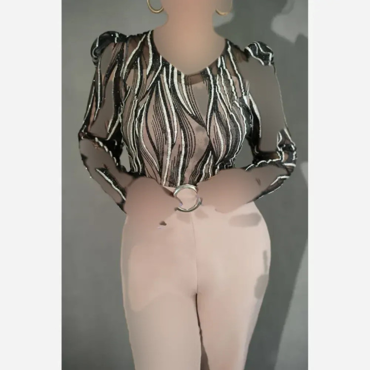 لباس مجلسی زنانه مدل یاسی بالاتنه شاین با شلوار مازاراتی و کمربند