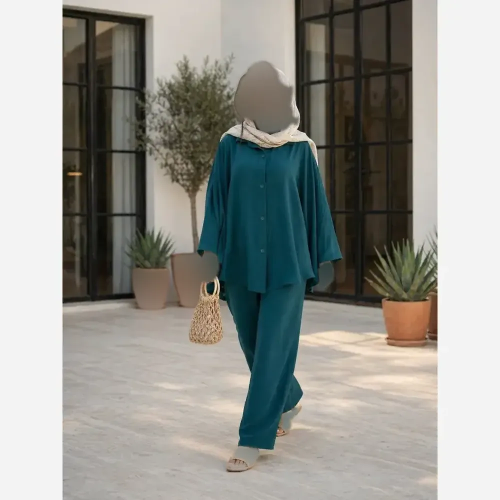 ست مانتو و شلوار ابروبادی زنانه مدل ساتین کد 4802 سایز بزرگ