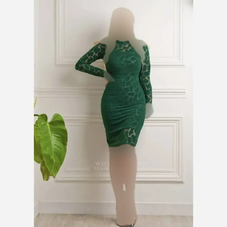 پیراهن زنانه هوردیس سبز جنس مخمل سنگی قد 120 سایز 38 تا 50
