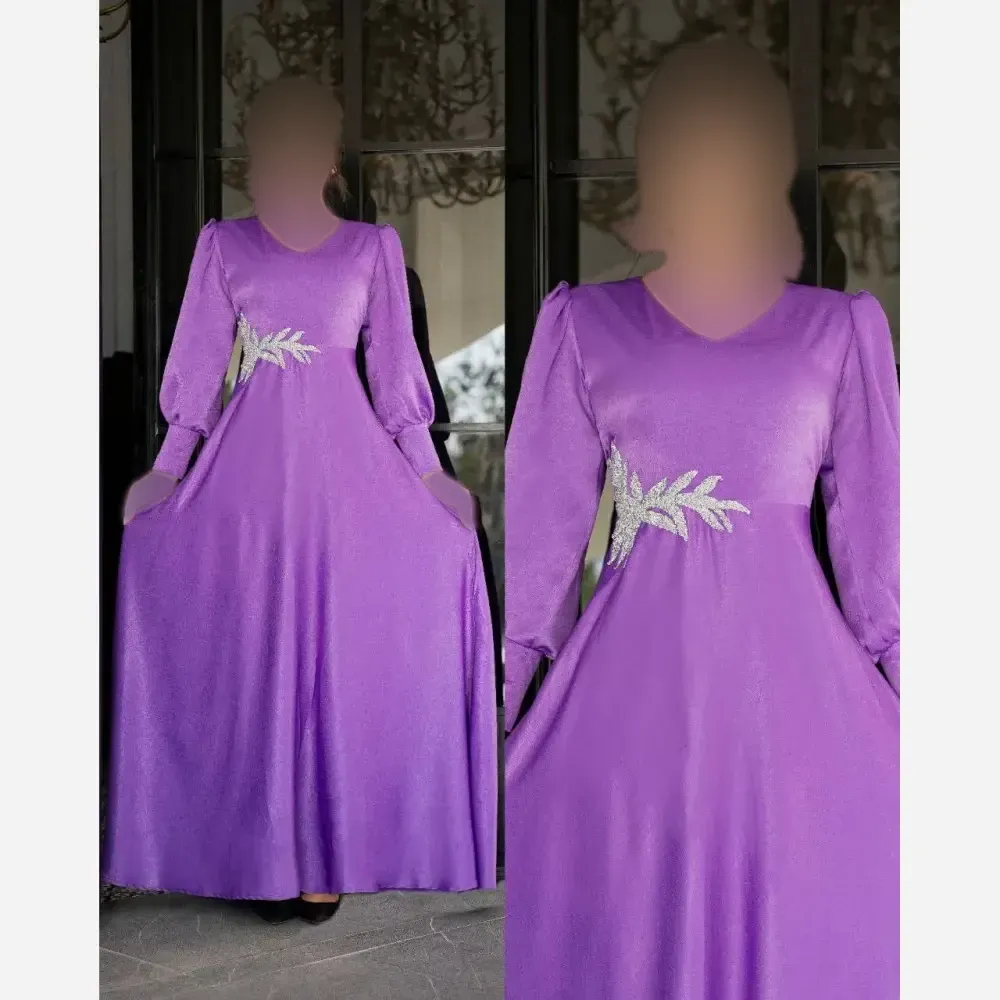لباس زنانه جنس غواصی شاین قد 160 رنگ بنفش سایز 38 تا 50