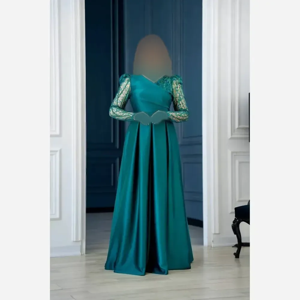 پیراهن زنانه ساتن سبز مدل ویکی قد 160 سایز 38 تا 40