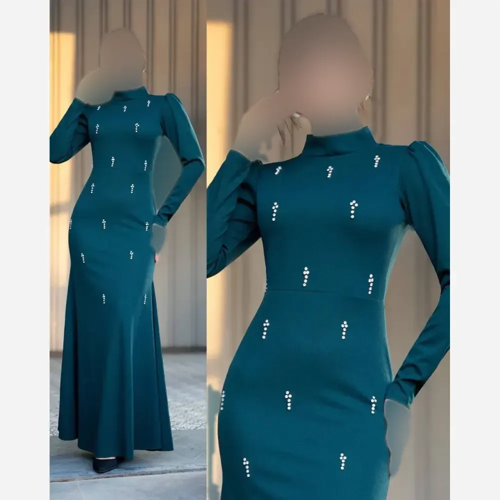 پیراهن زنانه مدل نشمین جنس دالقیچ رنگ سبز قد 160 سایز 50
