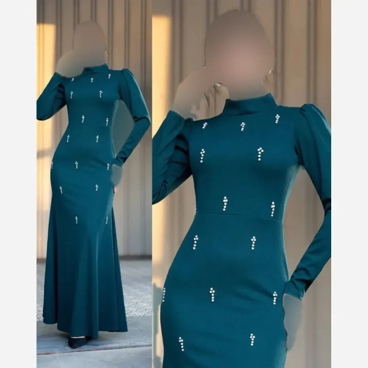 پیراهن زنانه مدل نشمین جنس دالقیچ رنگ سبز قد 160 سایز 50