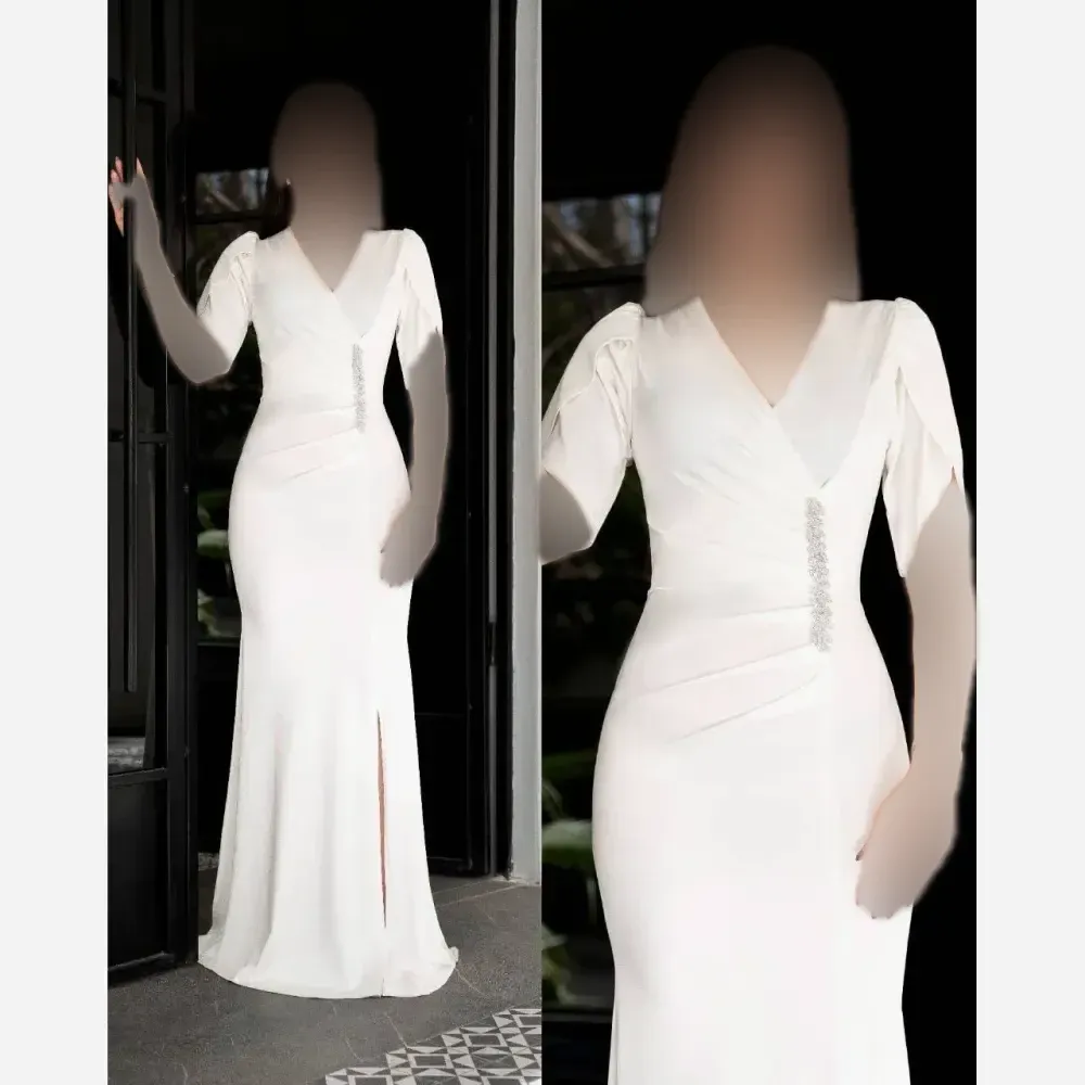 پیراهن زنانه مدل یکتا جنس غواصی رنگ سفید قد 160 سایز 38 تا 50