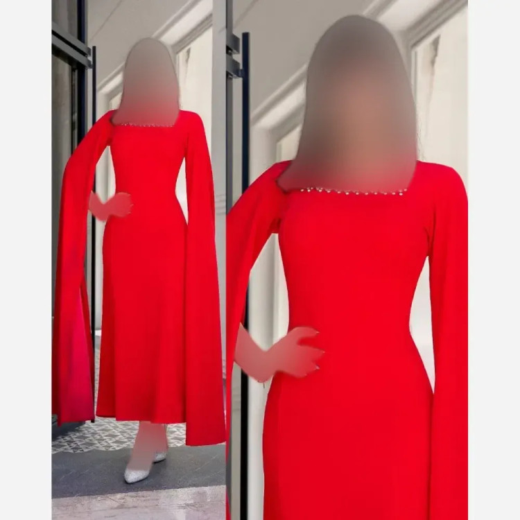 پیراهن زنانه رزیار قرمز جنس دالقیچ قد 150 سایز 4 (50)