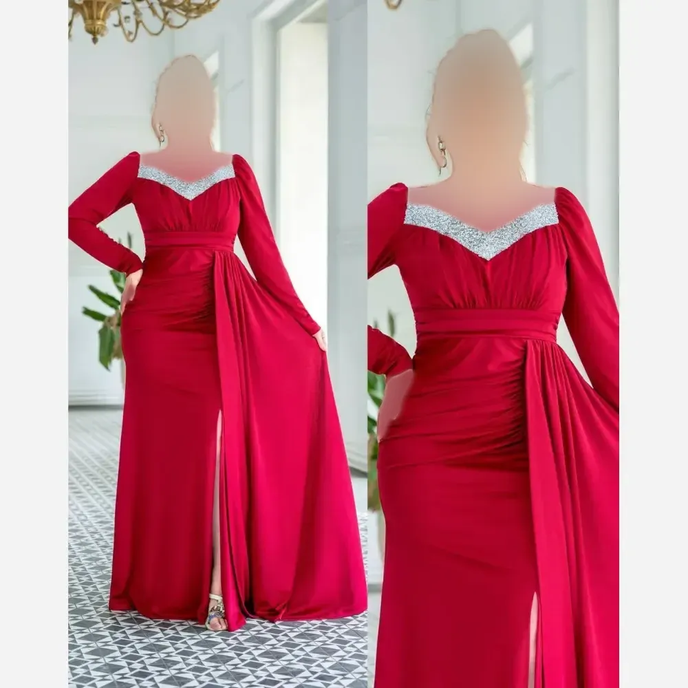 پیراهن زنانه مدل آریان رنگ زرشکی جنس غواصی قد 160 سایز 50