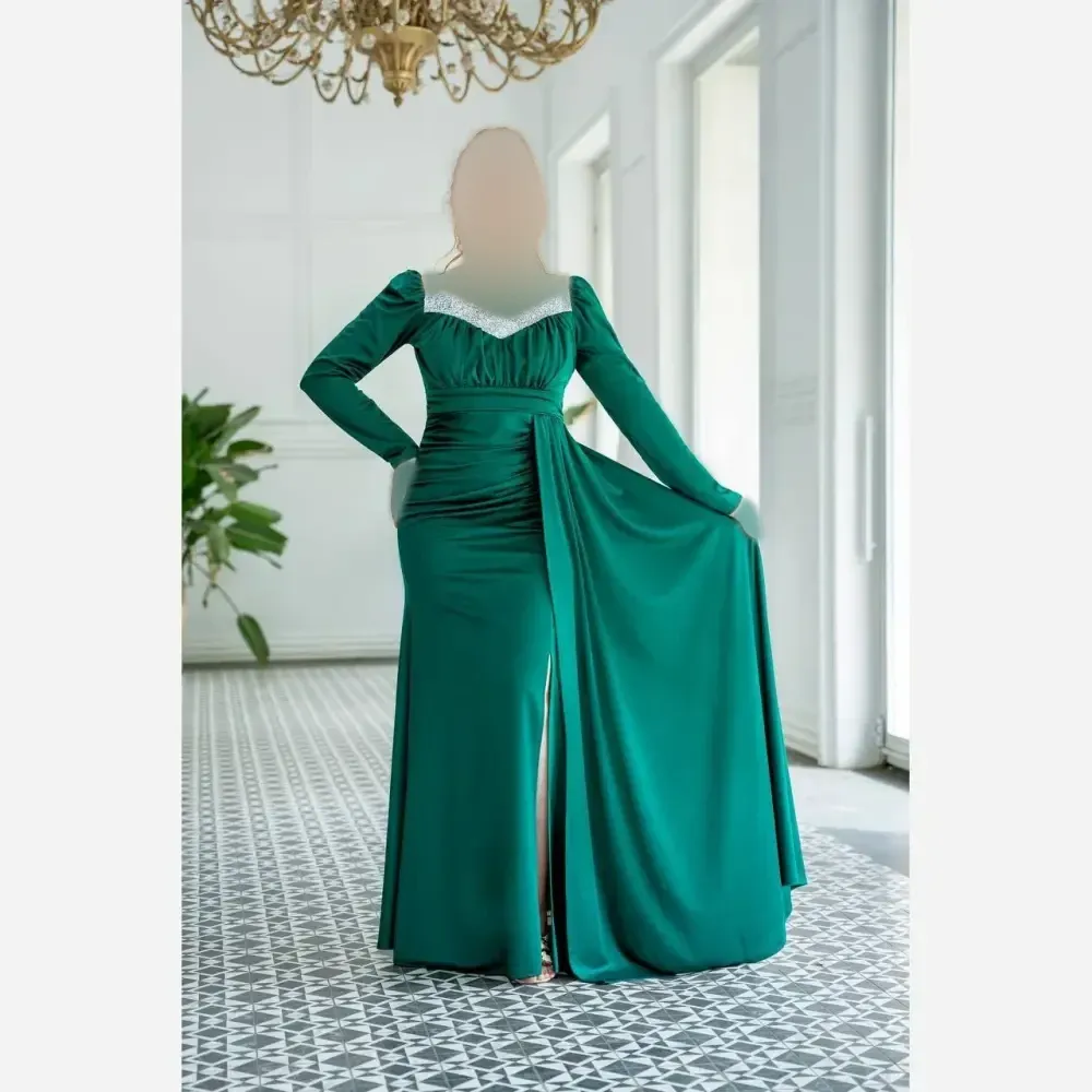 پیراهن زنانه مدل آریان جنس غواصی رنگ سبز قد 160 سایز 38 تا 40