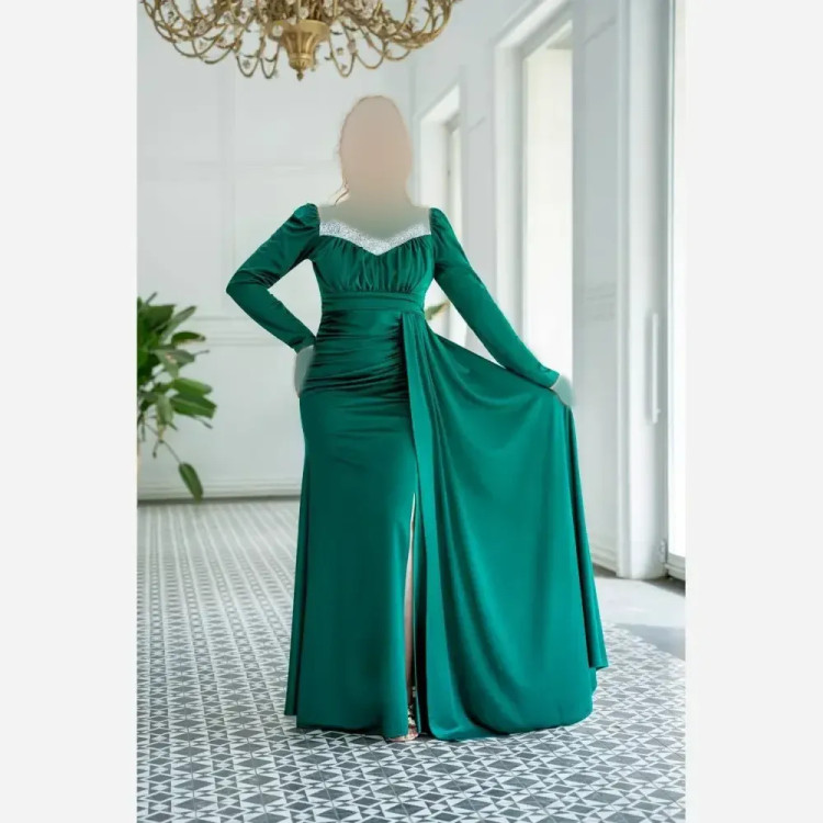 پیراهن زنانه مدل آریان جنس غواصی رنگ سبز قد 160 سایز 38 تا 40