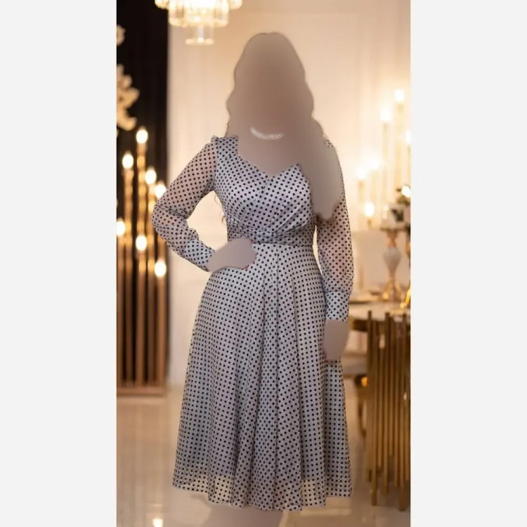 پیراهن زنانه مدل ایسلا طرح توپی رنگ طوسی جنس تور فلوک برجسته قد 130