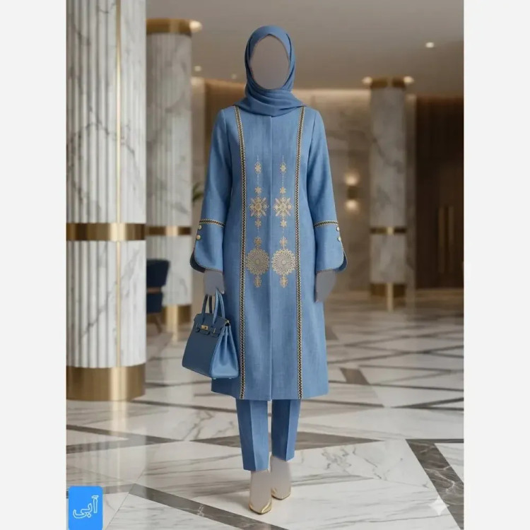 مانتو گلدوزی شده مدل آوا جنس شانتون اسلپ درجه یک قد 110 سایز 38 تا 56