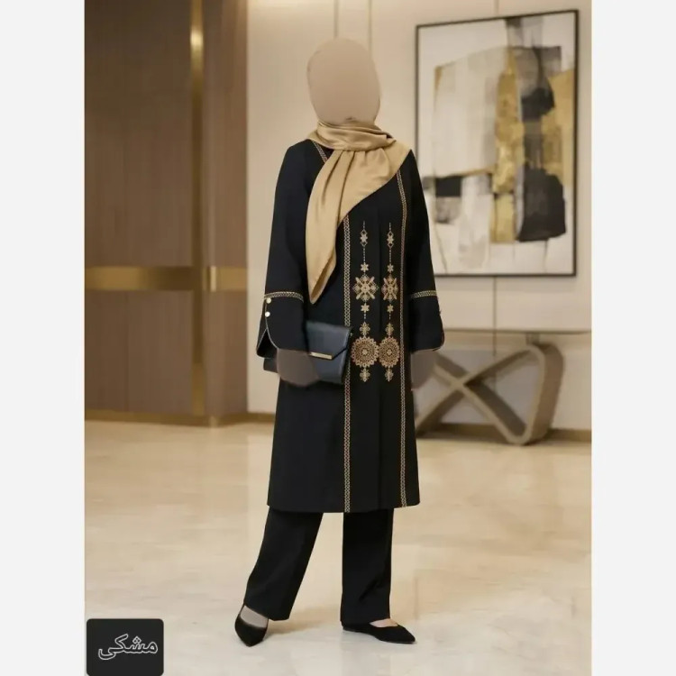 مانتو گلدوزی شده مدل آوا جنس شانتون اسلپ درجه یک قد 110 سایز 38 تا 56