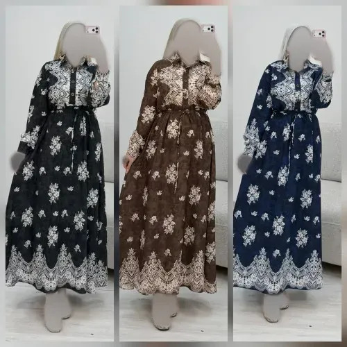 پیراهن ساحلی زنانه مدل زنبق جنس فلور نخ درجه یک فری سایز تا 48