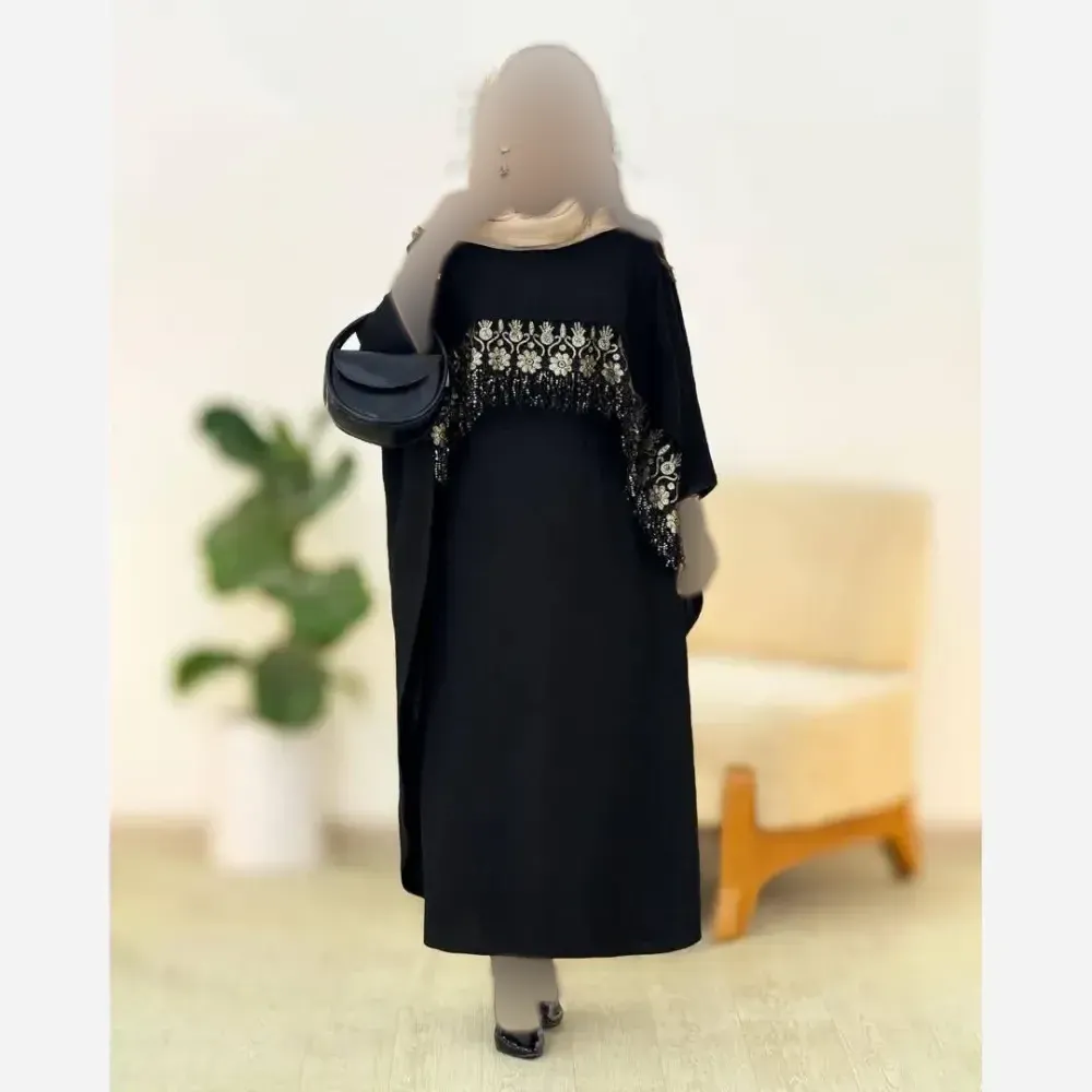 ست پیراهن رویه دار زنانه مدل فاخر جنس ابروبادی رنگ طلایی مشکی