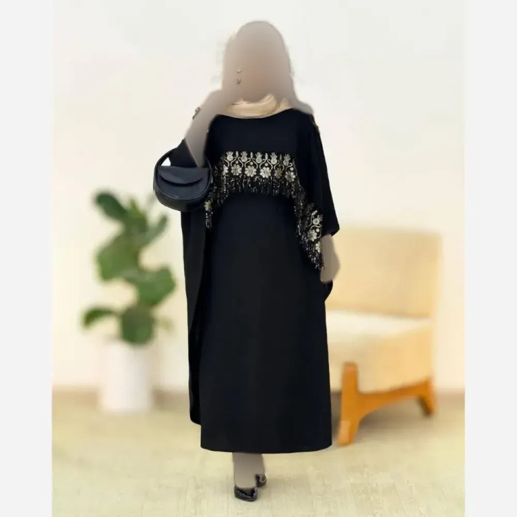 ست پیراهن رویه دار زنانه مدل فاخر جنس ابروبادی رنگ طلایی مشکی